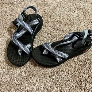 blue and white boho chaco’s